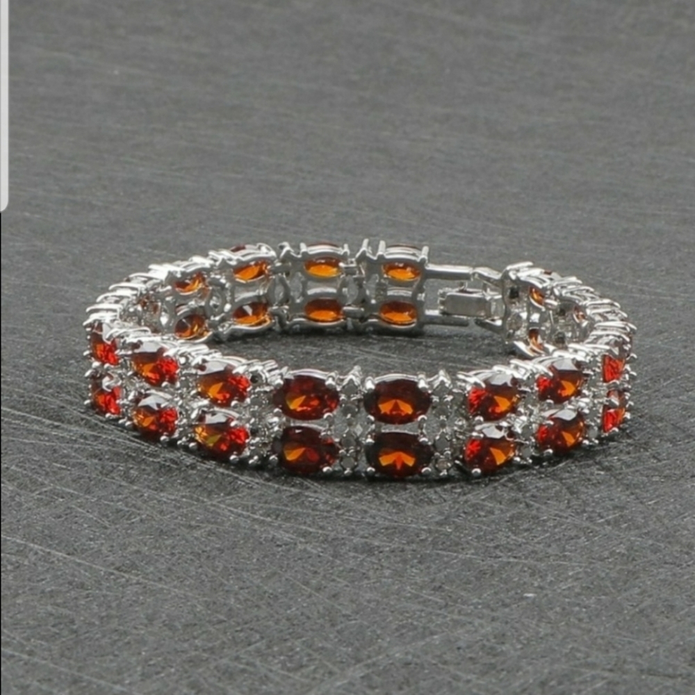Sterling silver set with red simulated sapphire - Picture 5 of 6